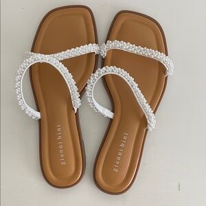 Gianni Bini White Beaded Tan Sandals